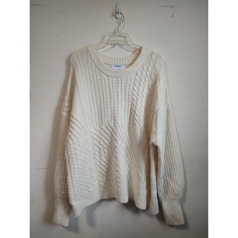 Old Navy Womens XL Cream Cable Knit Oversized Crew Neck Sweater Chunky Pullover